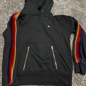 Aviator nation. Striped sleeve velour sweatshirt.